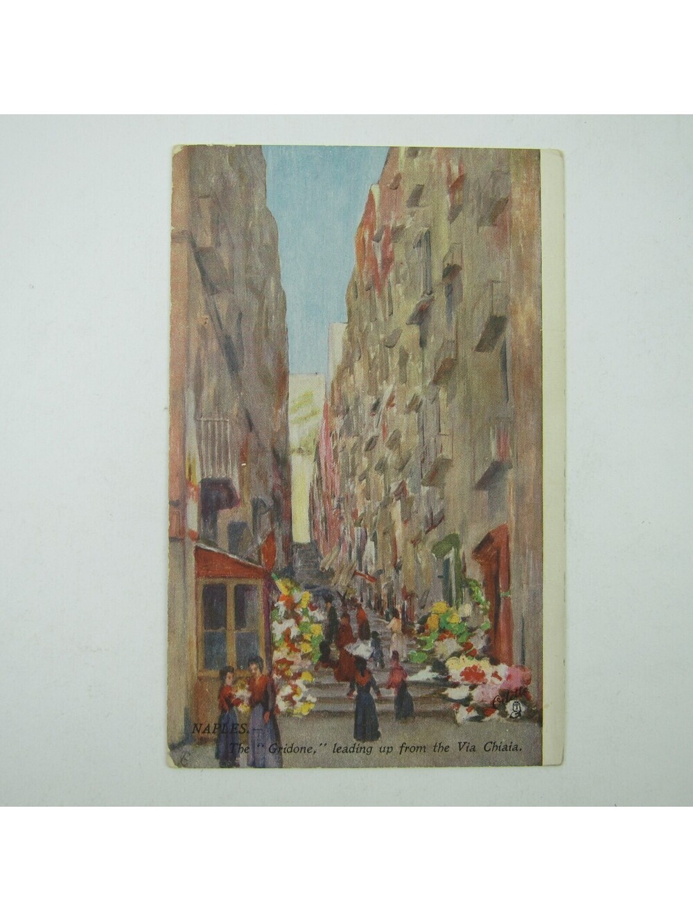 Postcard Naples Italy Gridone Up From Via Chiaia Tuck & Sons Oilette Antique